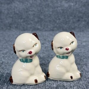 Vintage Shawnee Puppy Figurines Cream Brown Ceramic Miniature Dog Collectible